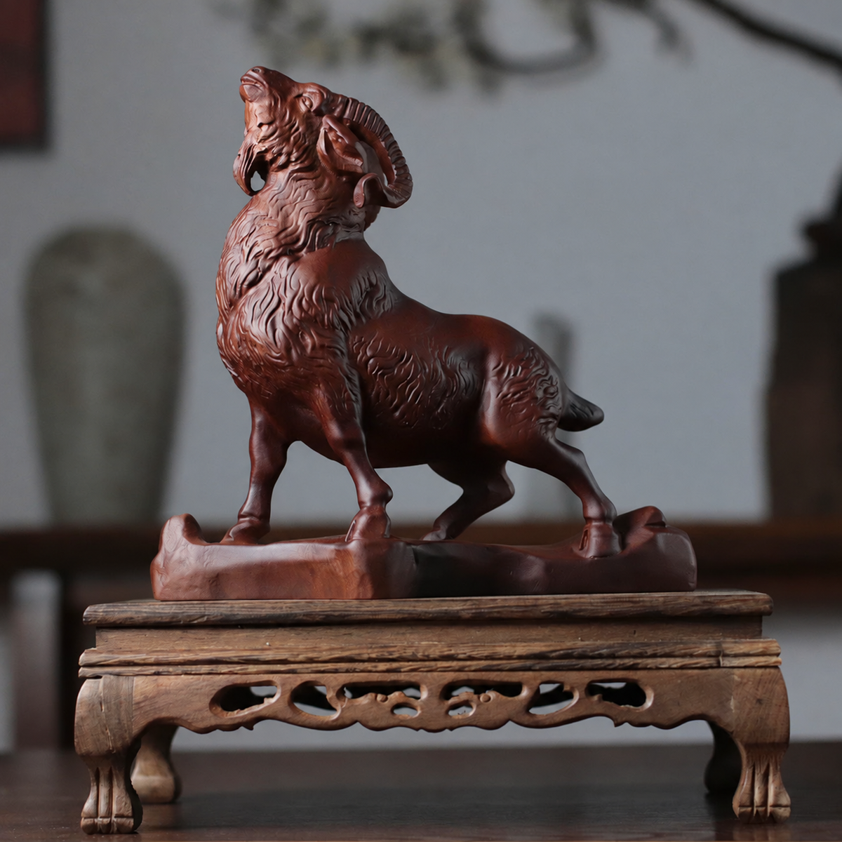 Standing Sheep Sculpture in Padauk Wood