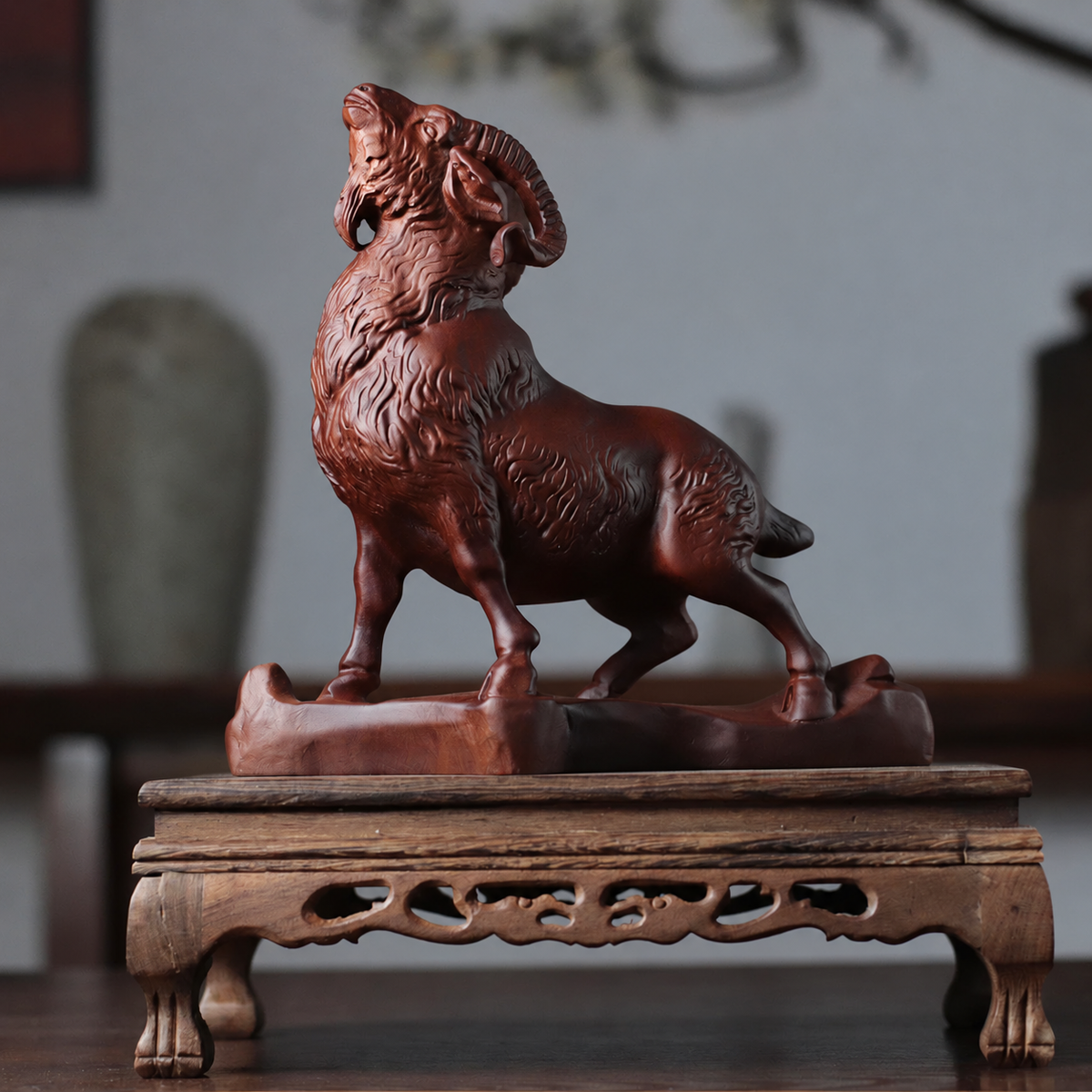 Standing Sheep Sculpture in Padauk Wood