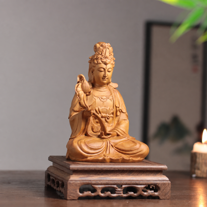 Mahasthamaprapta Lotus Statue in Cypress Wood — Product photo 6