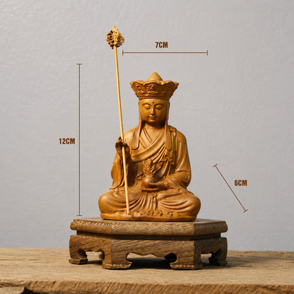 Seated Kshitigarbha with Staff in Cypress Wood