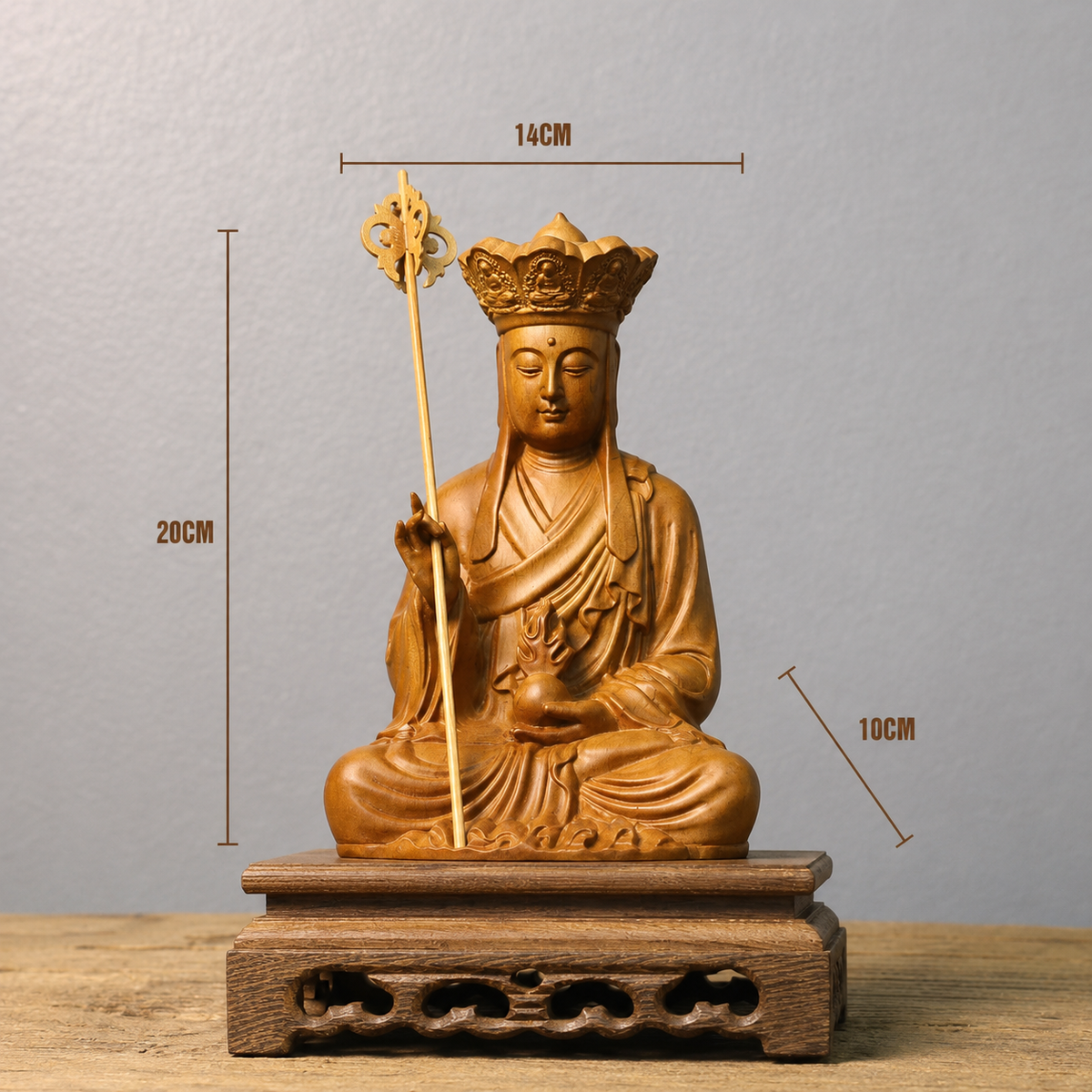 Seated Kshitigarbha with Staff in Cypress Wood