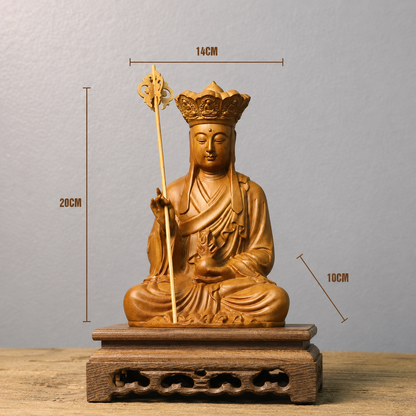 Seated Kshitigarbha with Staff in Cypress Wood