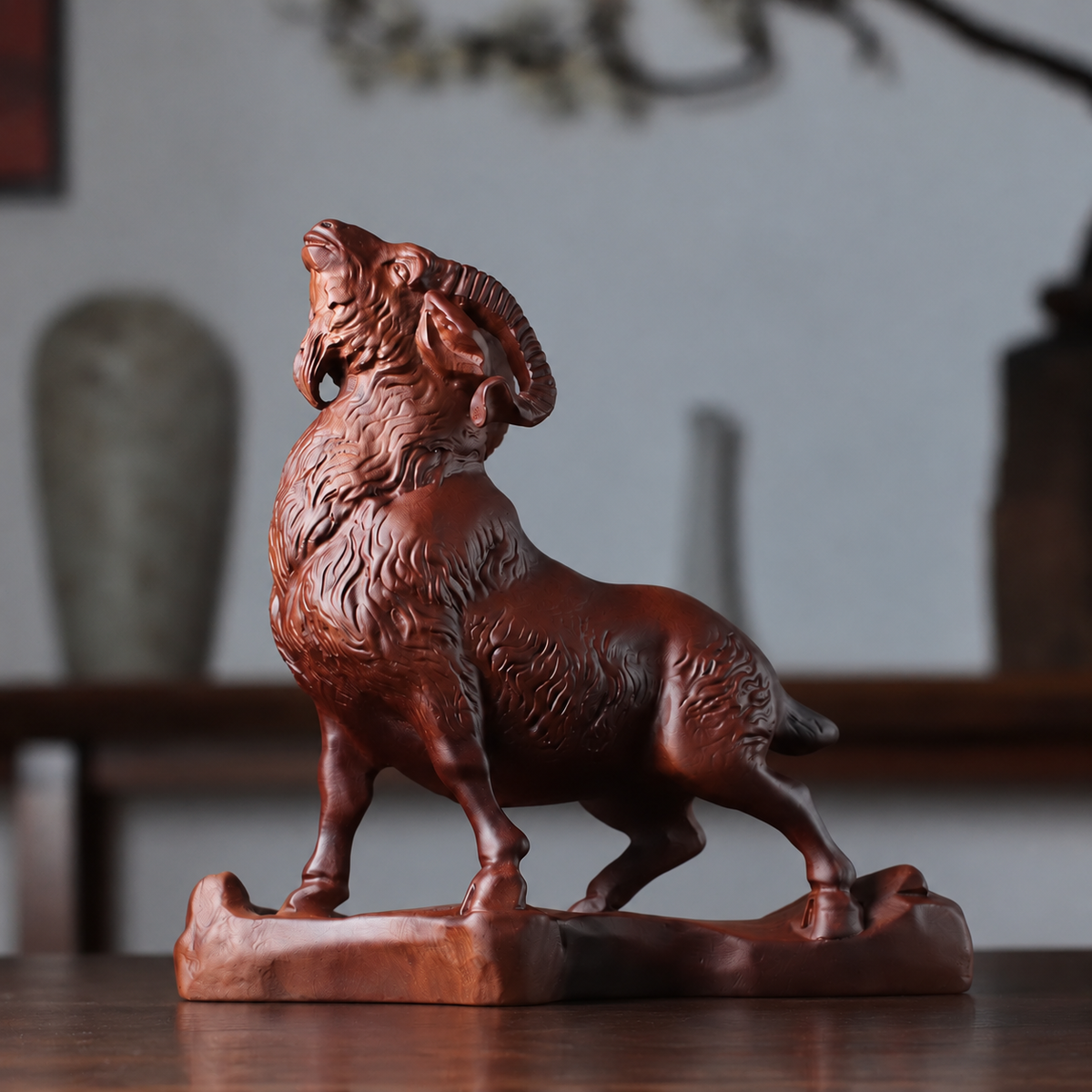 Standing Sheep Sculpture in Padauk Wood
