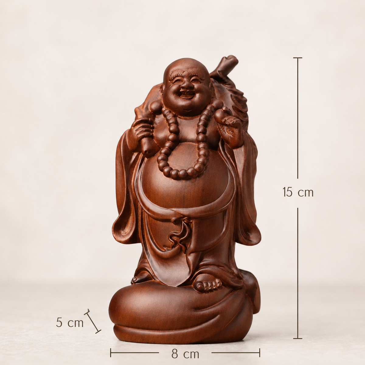 Standing Laughing Buddha with Sack in Huali Wood