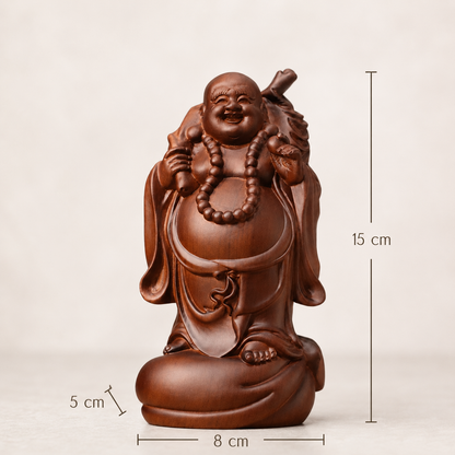 Standing Laughing Buddha with Sack in Huali Wood