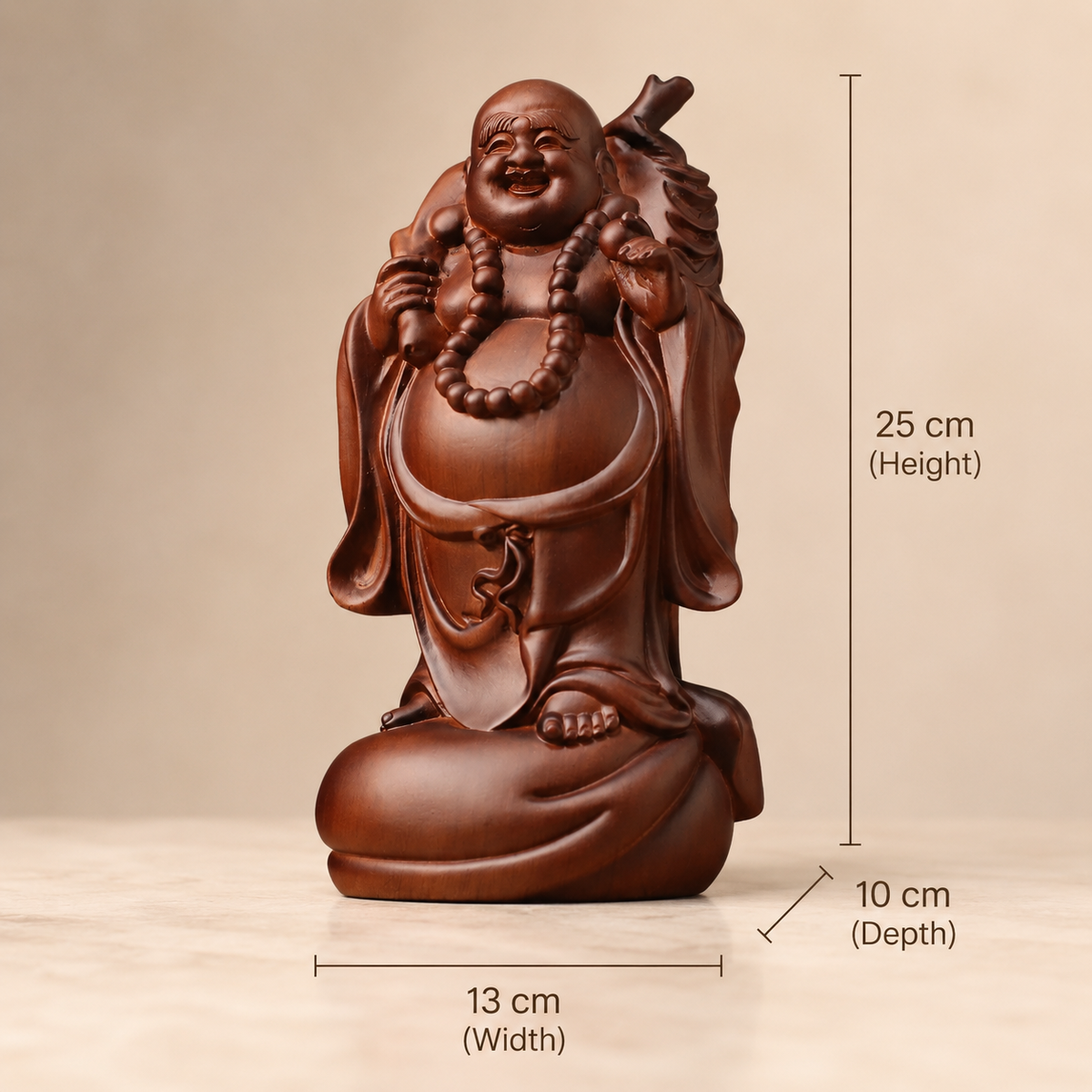 Standing Laughing Buddha with Sack in Huali Wood