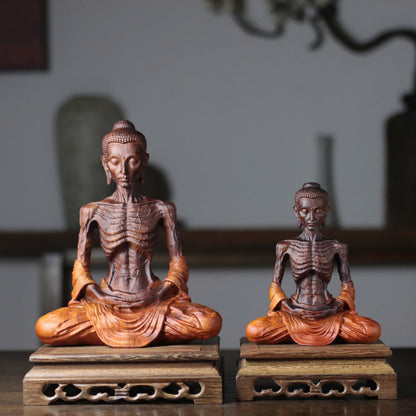 Detailed Fasting Buddha Statue in Padauk Wood