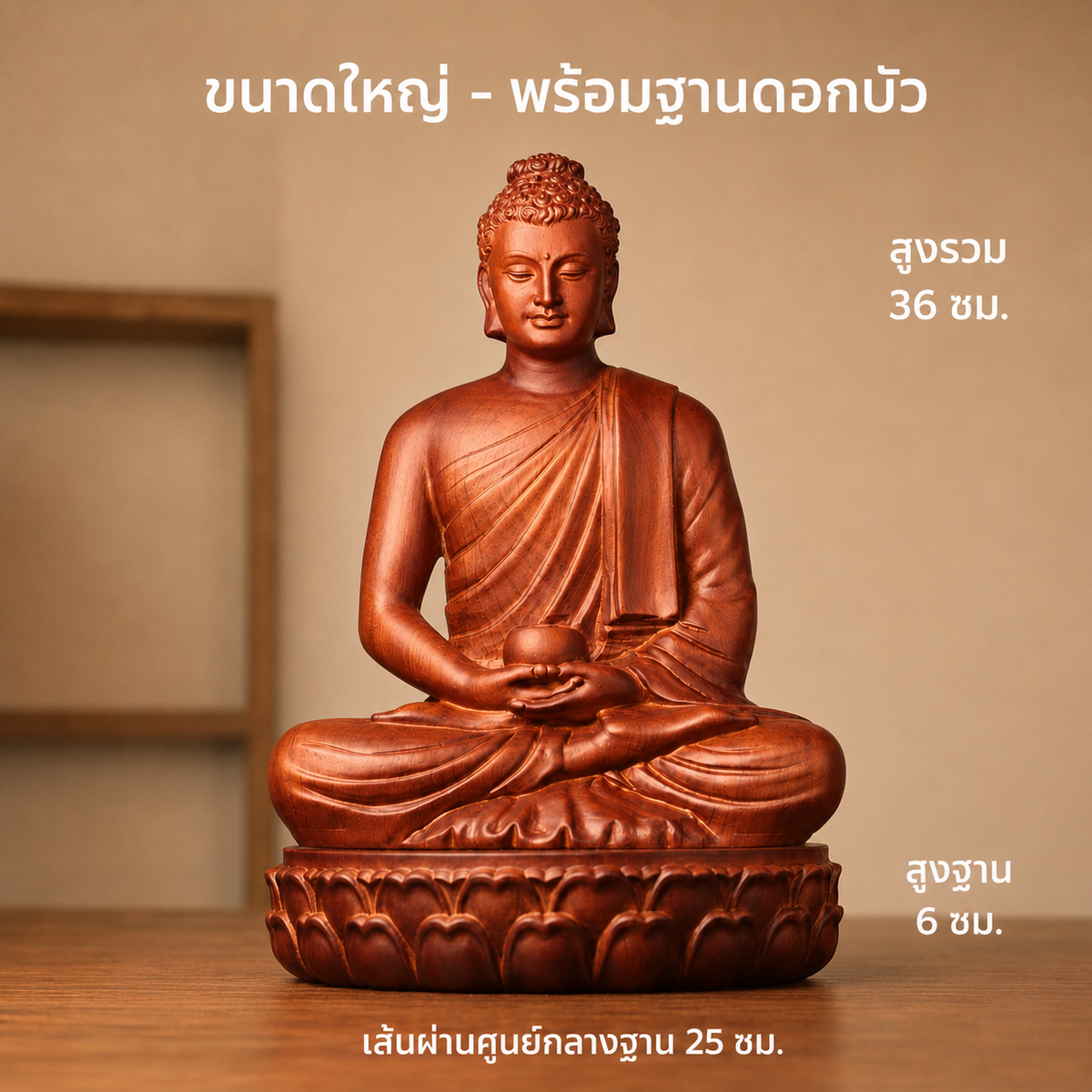 Buddha with Alms Bowl & Lotus Base Option in Huali Wood