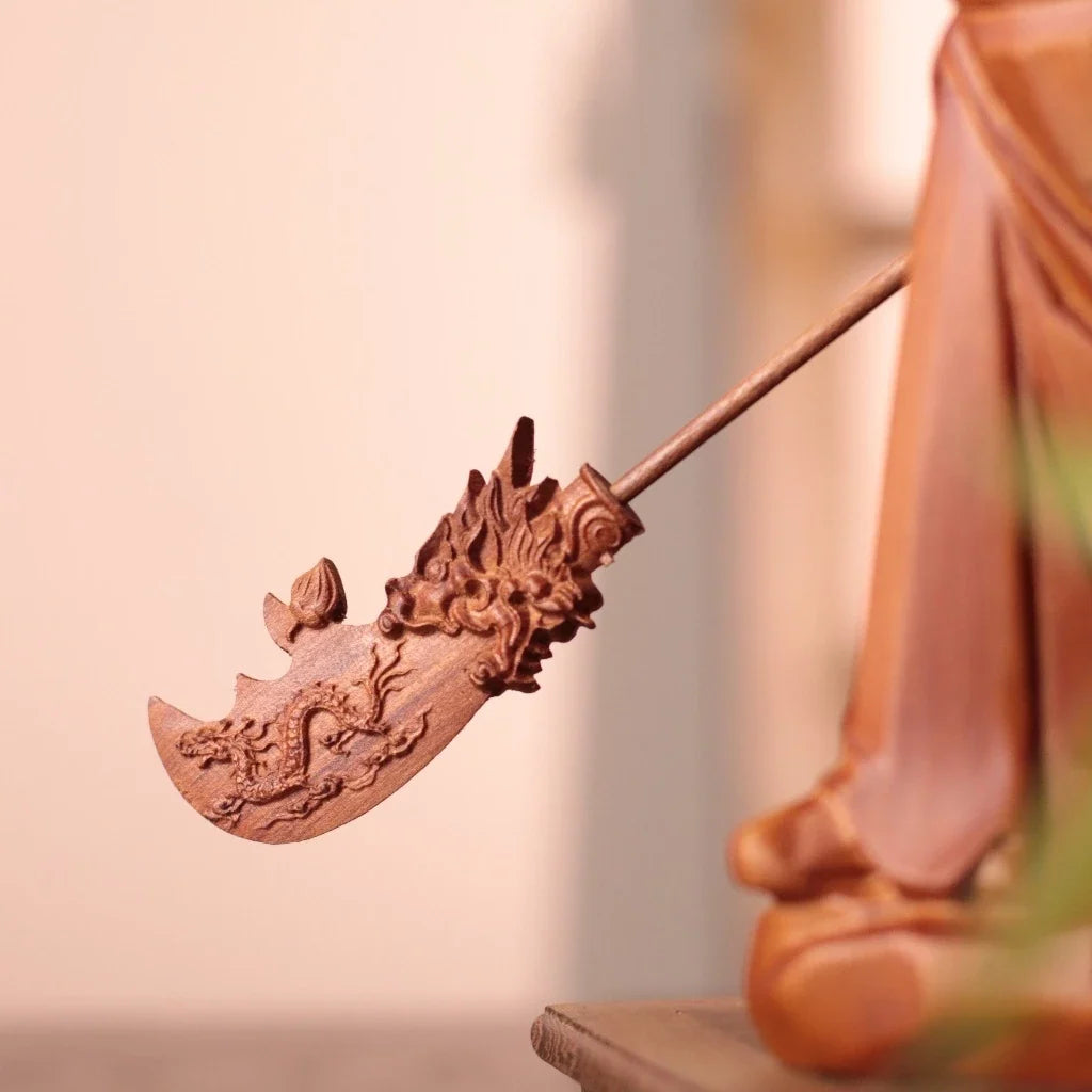 Guan Yu with Guandao Statue in Padauk Wood
