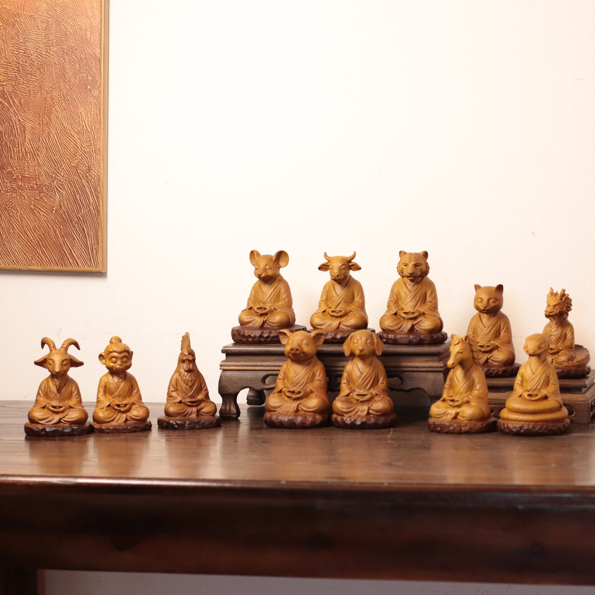 Meditating Chinese Zodiac Animal Figurines in Cypress