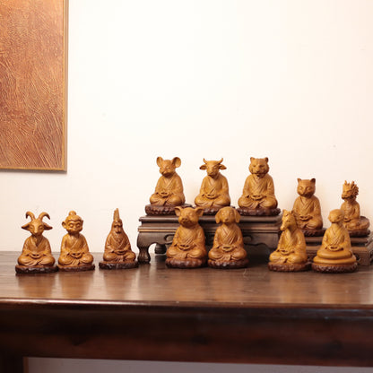 Meditating Chinese Zodiac Animal Figurines in Cypress
