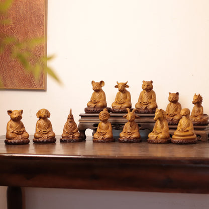 Meditating Chinese Zodiac Animal Figurines in Cypress