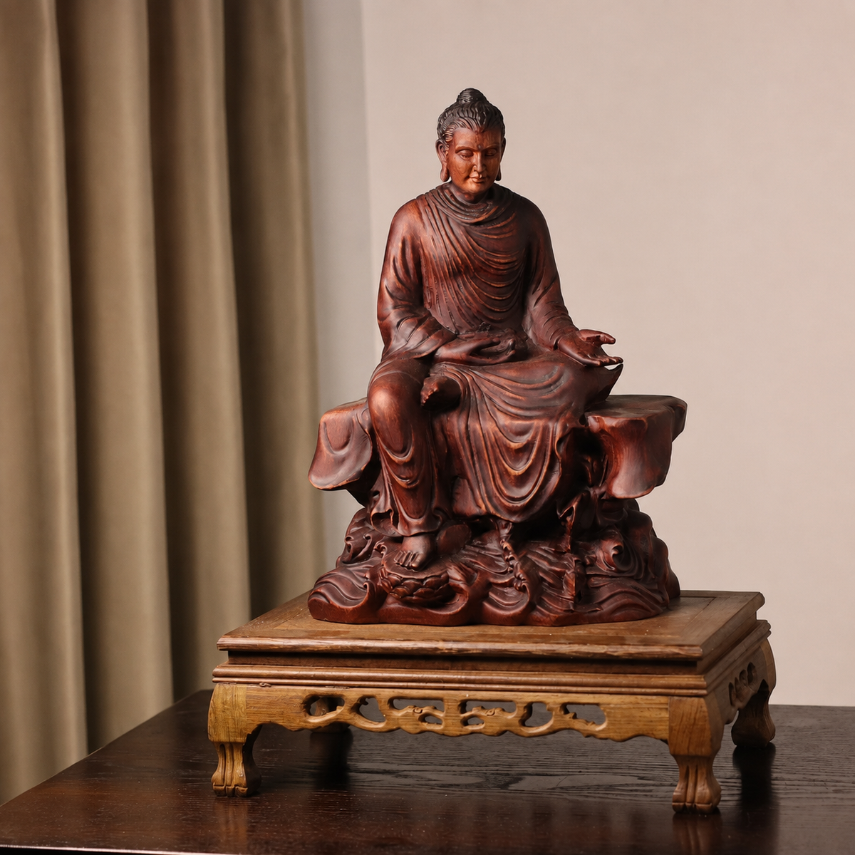 Prabhutaratna Buddha Statue in Padauk Wood