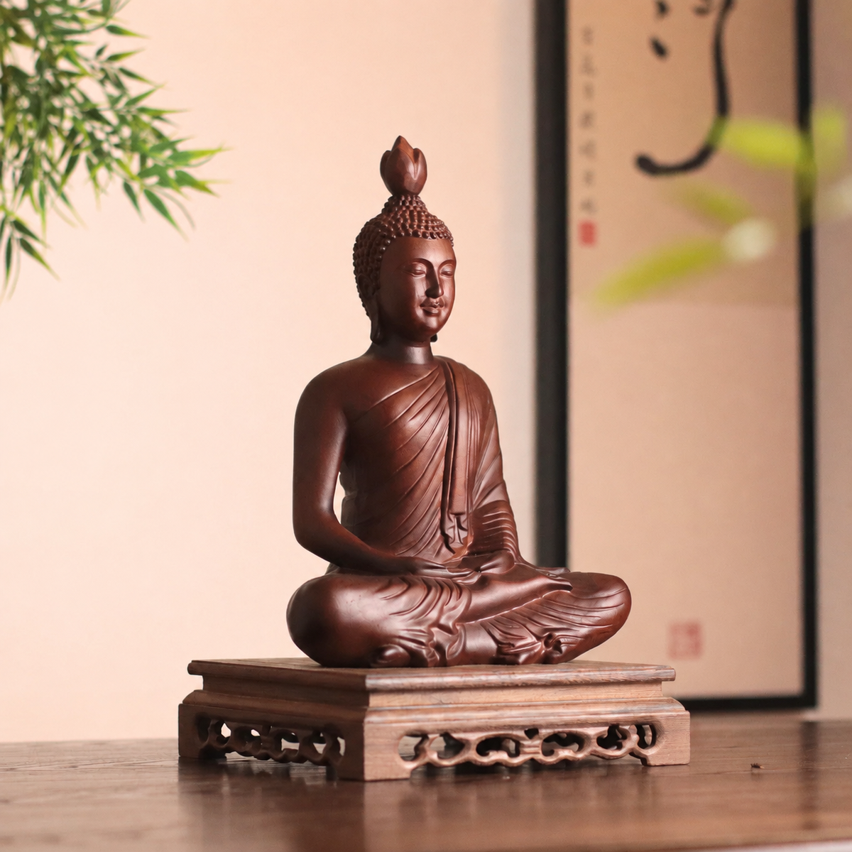 Thai-Style Meditation Buddha in Black-Finish Padauk