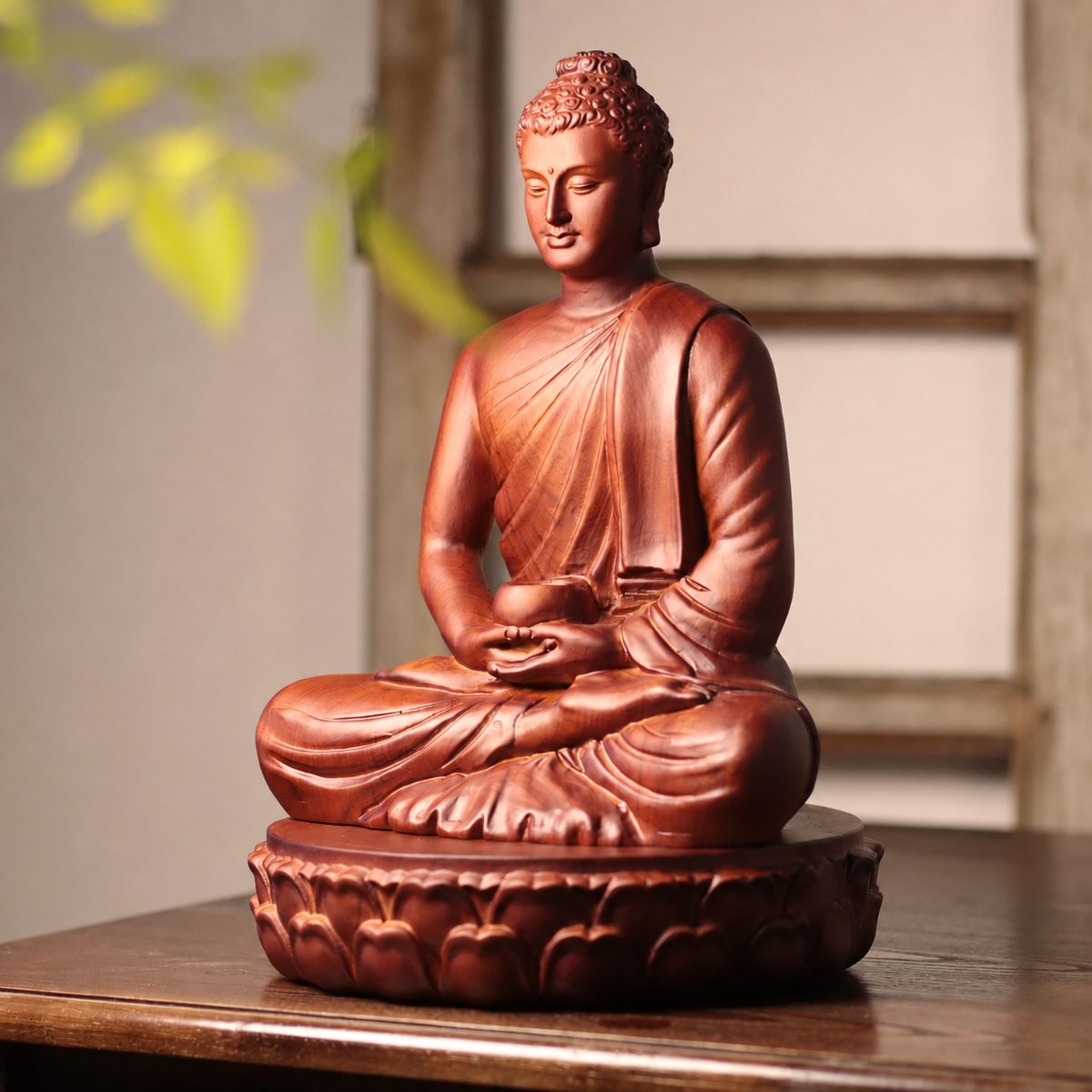 Buddha with Alms Bowl & Lotus Base Option in Huali Wood