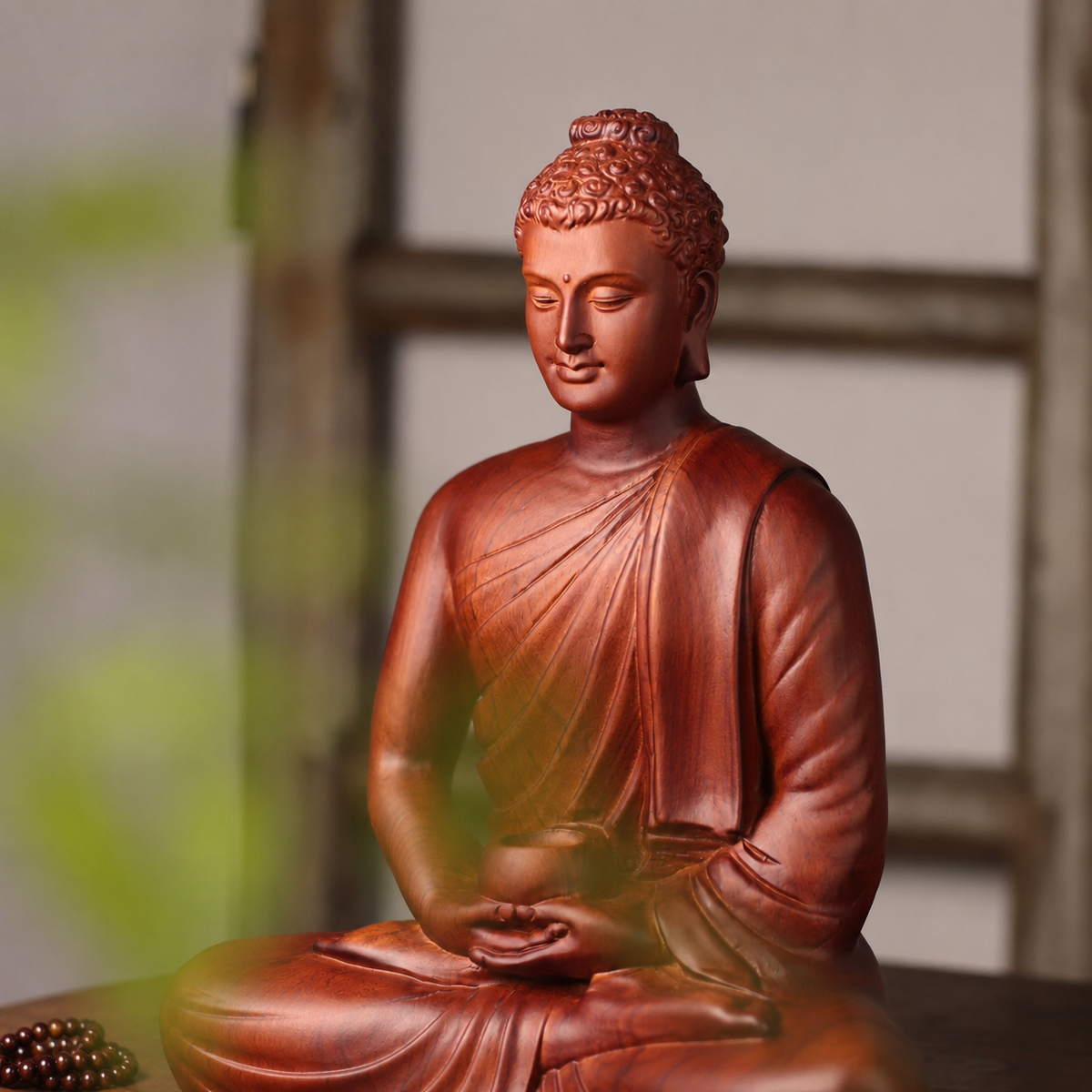 Buddha with Alms Bowl & Lotus Base Option in Huali Wood