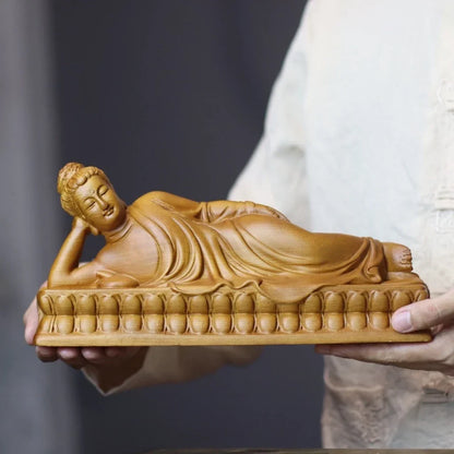 Reclining Shakyamuni Buddha Statue in Solid Wood — Product photo 2