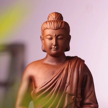 Padauk Meditation Buddha Statue, 11.8 in