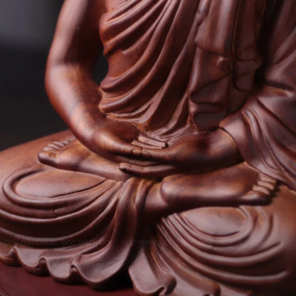Padauk Meditation Buddha Statue, 11.8 in