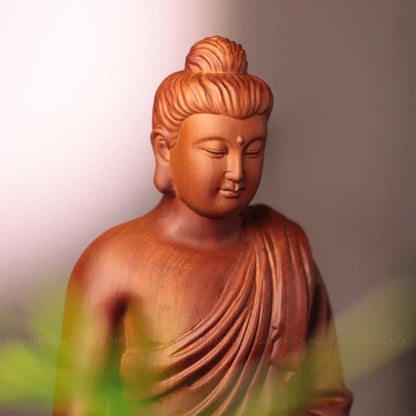Padauk Meditation Buddha Statue, 11.8 in