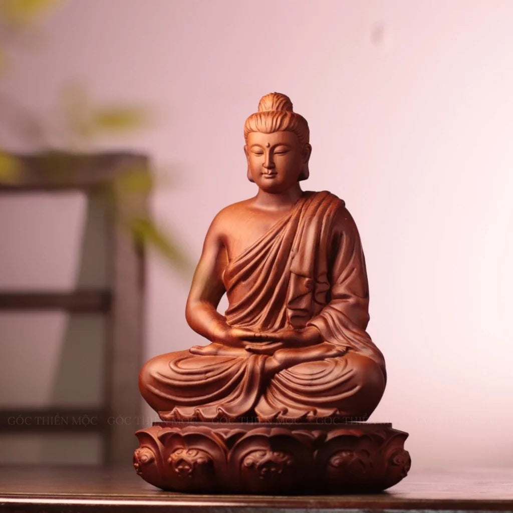 Padauk Meditation Buddha Statue, 11.8 in