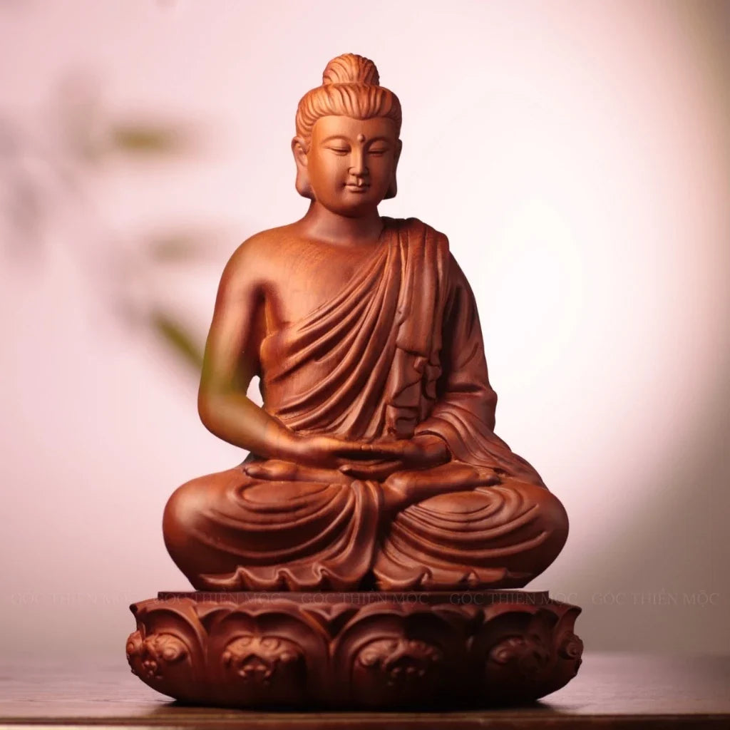 Padauk Meditation Buddha Statue, 11.8 in