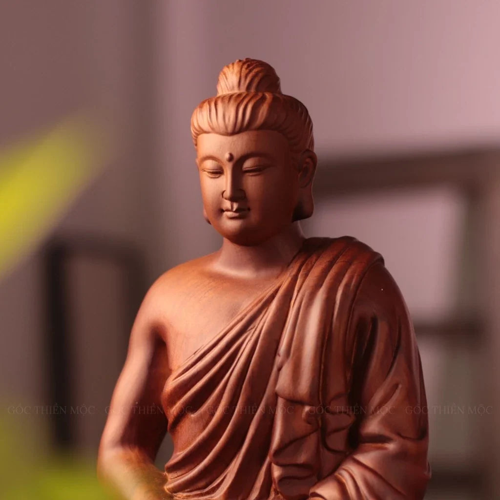 Padauk Meditation Buddha Statue, 11.8 in