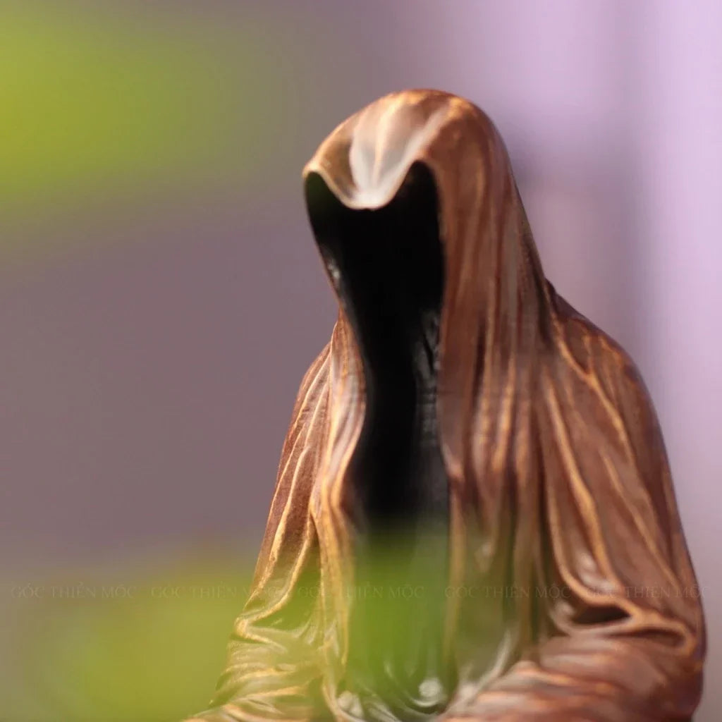 Faceless Meditating Monk Sculpture in Padauk Wood