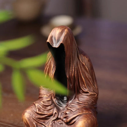 Faceless Meditating Monk Sculpture in Padauk Wood