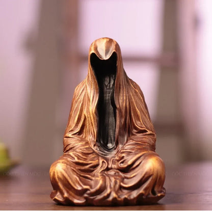Faceless Meditating Monk Sculpture in Padauk Wood