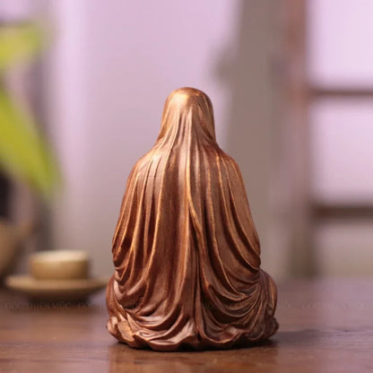 Faceless Meditating Monk Sculpture in Padauk Wood